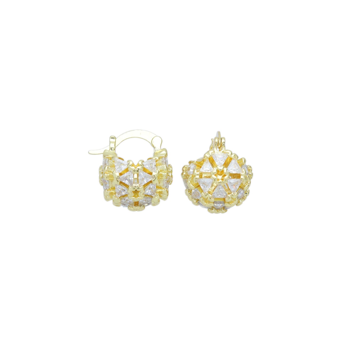 Triangle CZ Flower Patten Ball Latch Batch Earrings, Sku#LD612