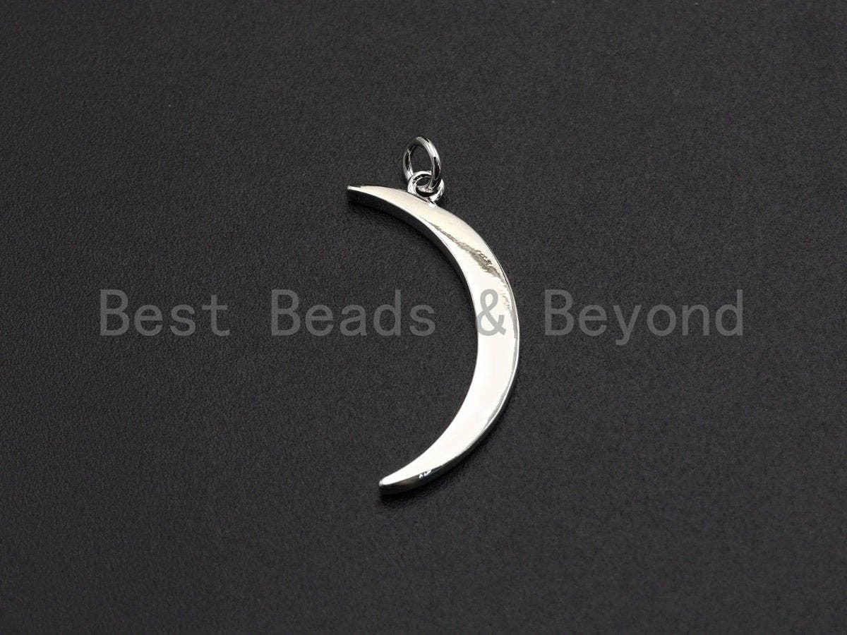 Crescent Moon Pendant, Cubic Zirconia Pendant, Silver/Gold/Rose Gold, 13x29mm, Sku#Z483
