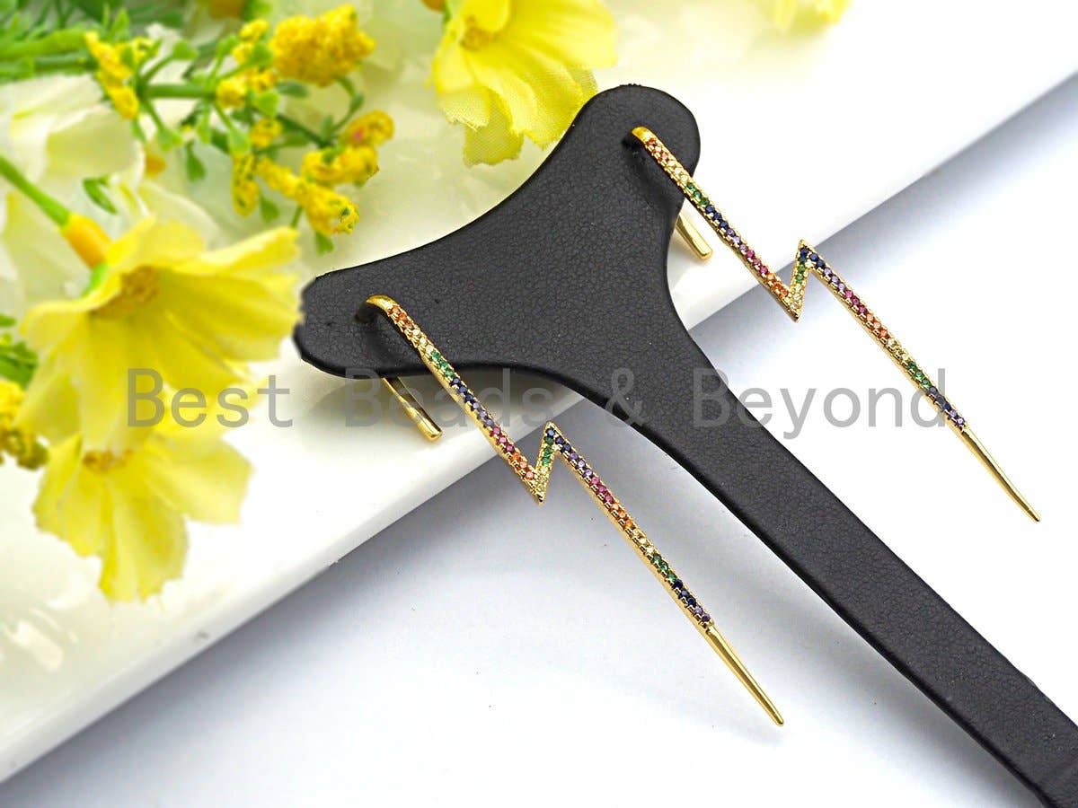 Colorful CZ Long Spike Dangle Earrings, Sku#J141
