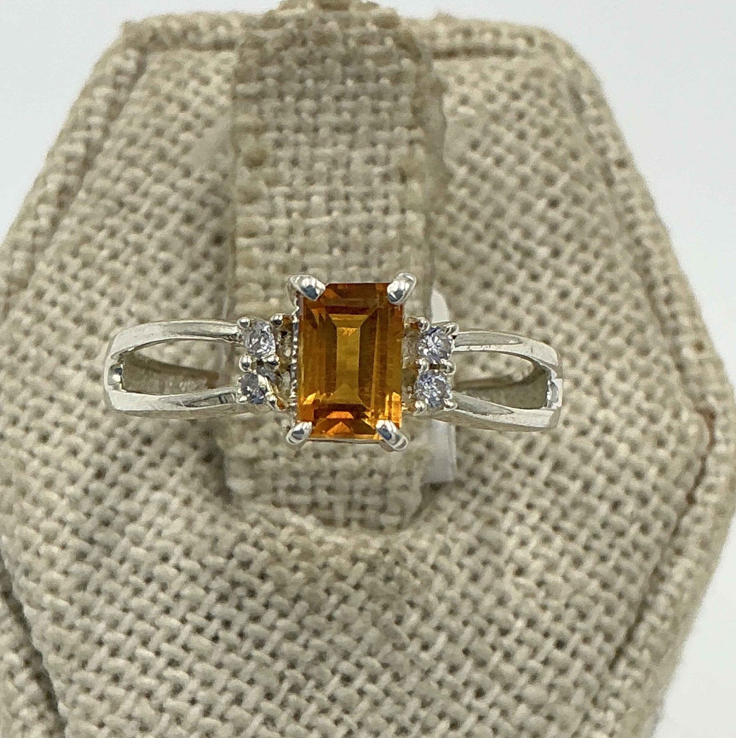 Sterling Silver Emerald Cut Citrine Accent Bar Ring – Size 7 – Abundance, Confidence & Success