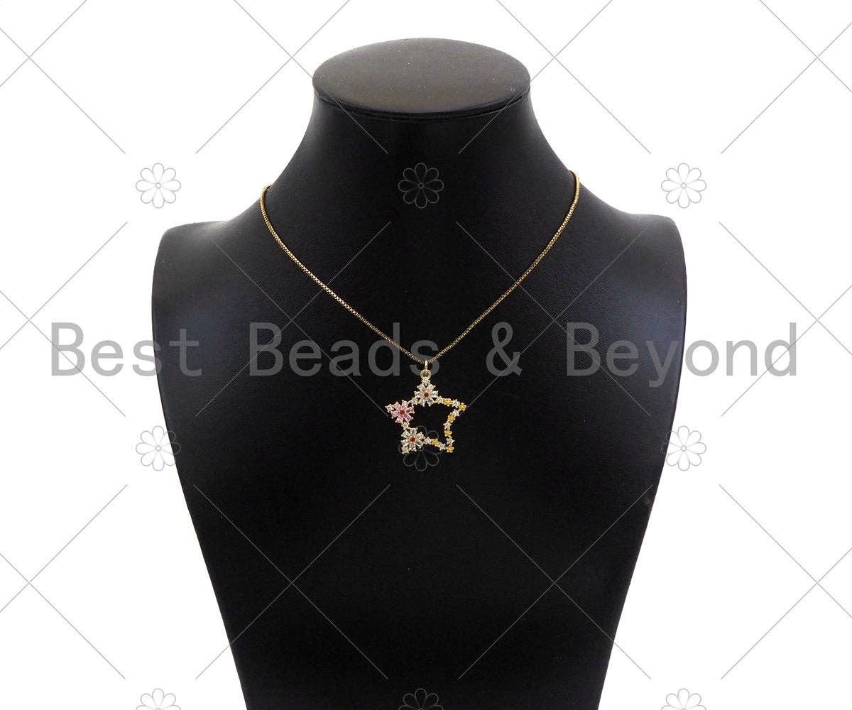 Gold Filled CZ Micro Pave Star with Colorful CZ Flower Pendant,18K Gold Filled Star Charm, Necklace Bracelet Charm Pendant,25x26mm,Sku#LK326