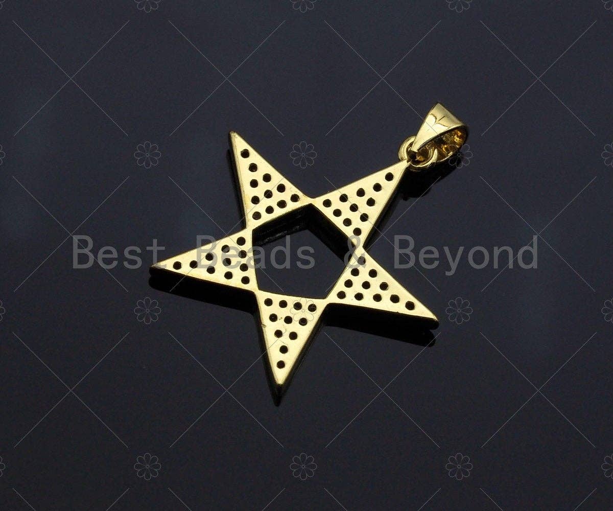 Mulicolor CZ Micro Pave Five point Star Shape Pendant, CZ Pave Star Charm, Gold Pave Star Pendant, 25mm, Sku#LK80
