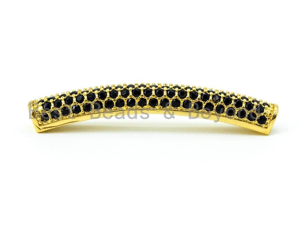 Black CZ Micro Pave Curved Tube, Spacer Tube for 2mm leather Cord Finding, Gold/Silver/Rose Gold/Gunmental, 37x5mm, sku#M70