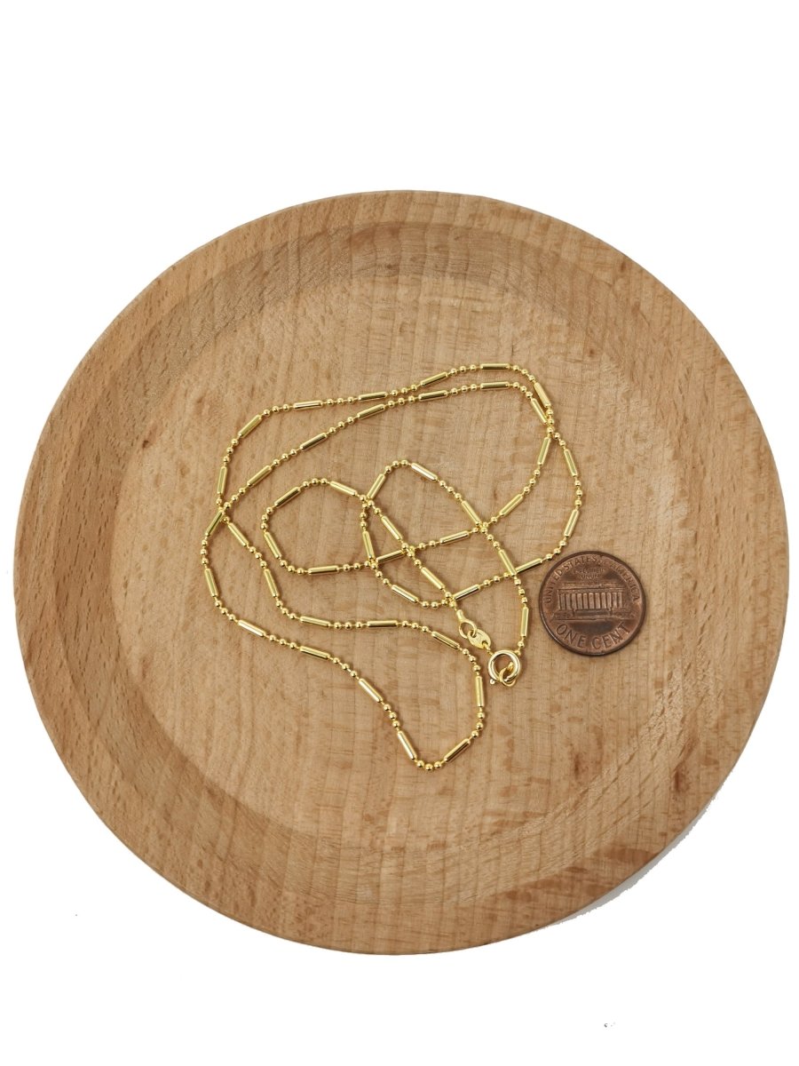 23.5 inches Ready To Use 24K Gold Plated Bead Necklace Chain, Dainty 1.5mm Bead Necklace w/ Spring Ring | CN-396  Clearance Pricing