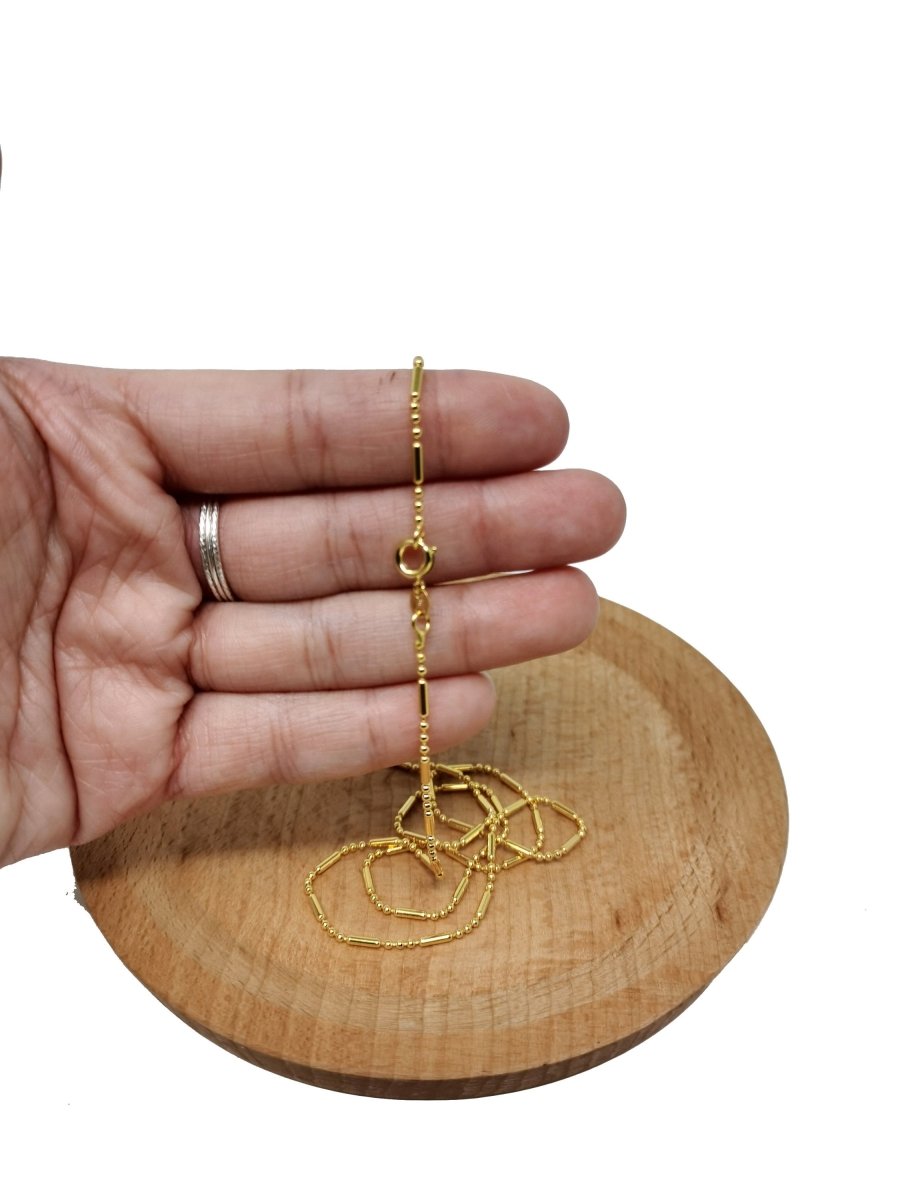 23.5 inches Ready To Use 24K Gold Plated Bead Necklace Chain, Dainty 1.5mm Bead Necklace w/ Spring Ring | CN-396  Clearance Pricing