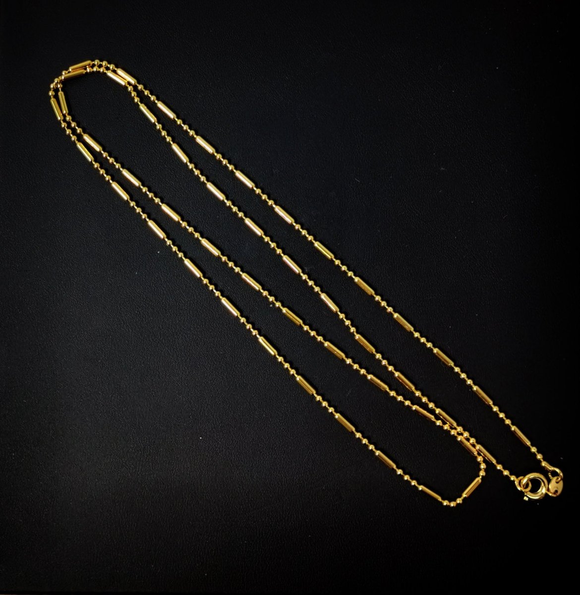 23.5 inches Ready To Use 24K Gold Plated Bead Necklace Chain, Dainty 1.5mm Bead Necklace w/ Spring Ring | CN-396  Clearance Pricing