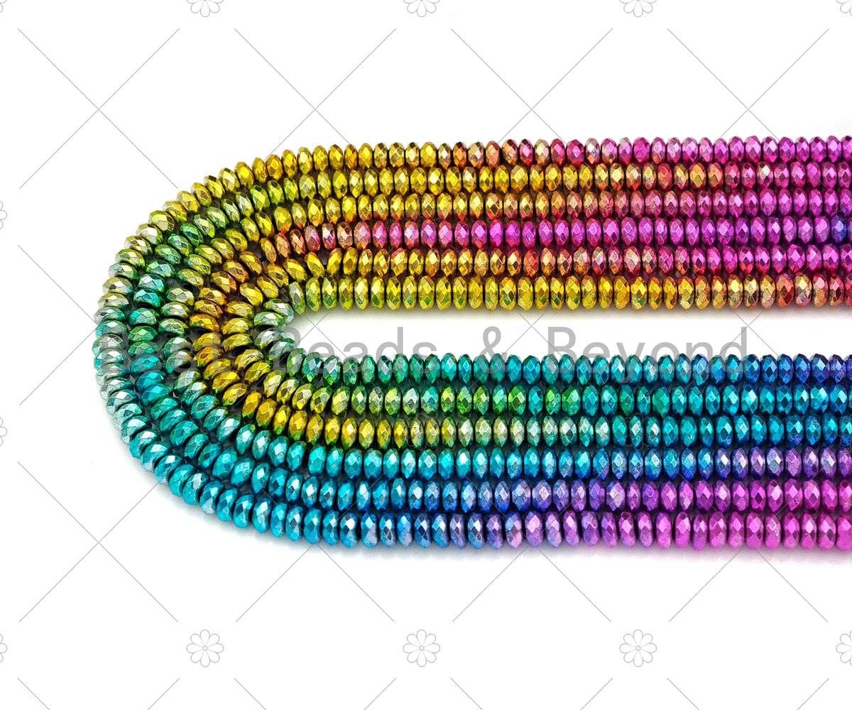 NEW!!! Rainbow Natural Hematite Faceted Rondelle Beads, Gold