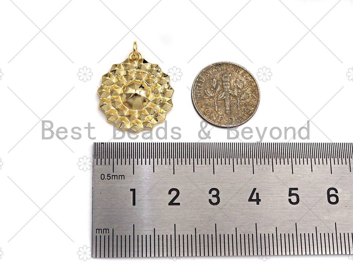 Dainty Gold Round Emblem Shape Charms, Dainty Charms, Gold Pendant, Round Necklace Charms, 20x22mm, Sku#F1324