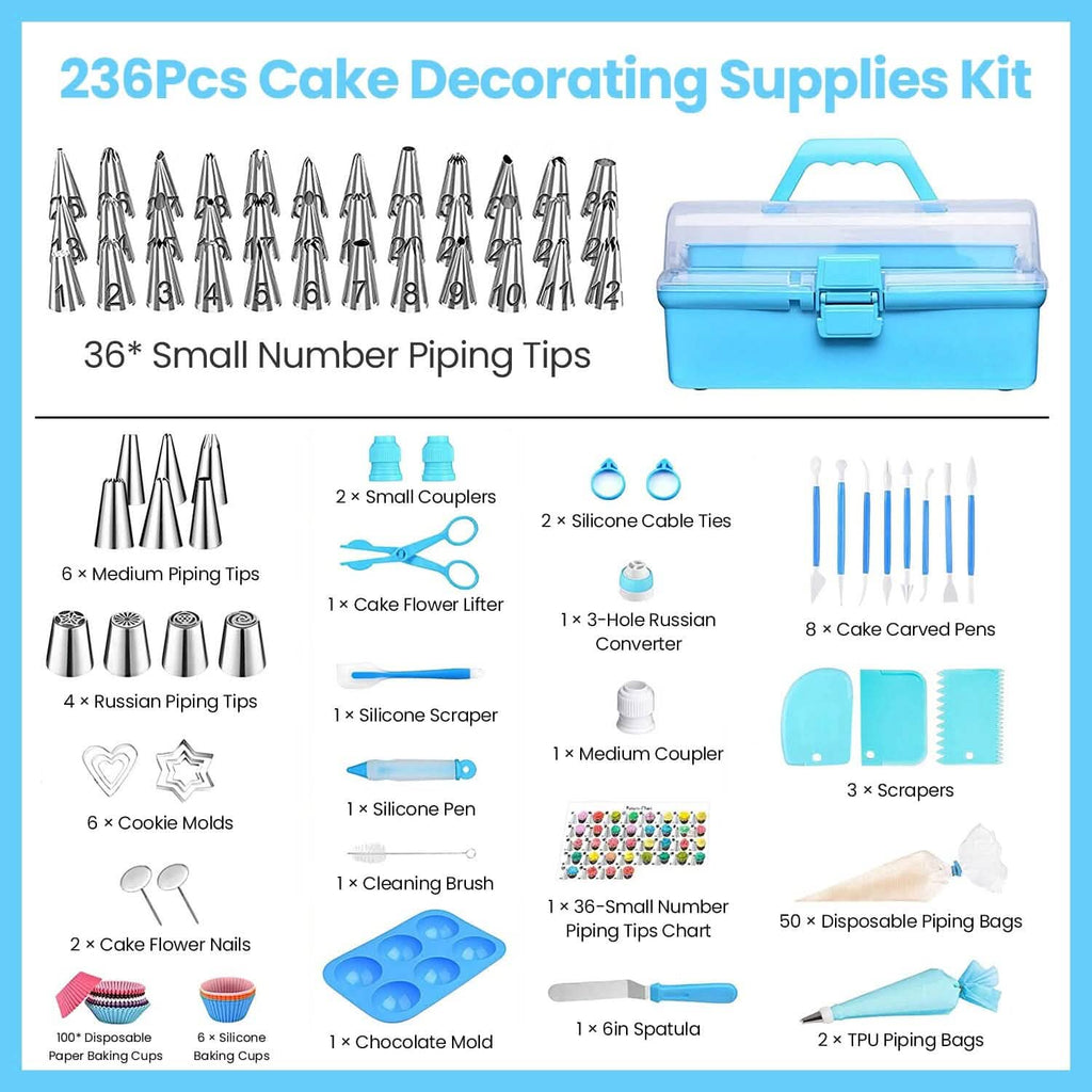 236-Pieces: Cake Decorating Kit Baking Tool with Piping Tips Couplers