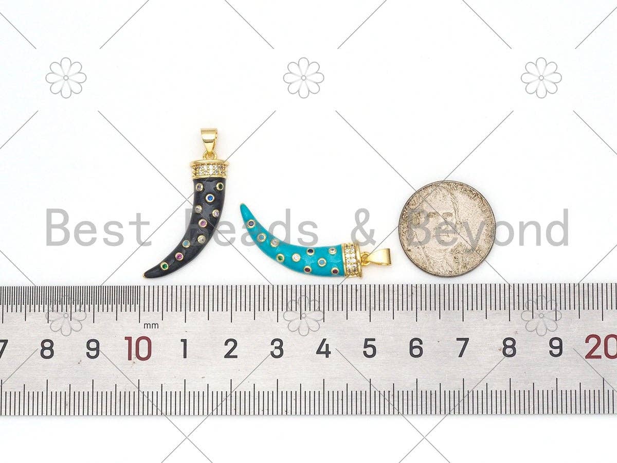 Colorful CZ Micropave Horn Shape Pendant, 18K Gold Filled Colorful Enamel Horn Charm, Necklace Bracelet Charm Pendant, 9x28mm,Sku#F1429