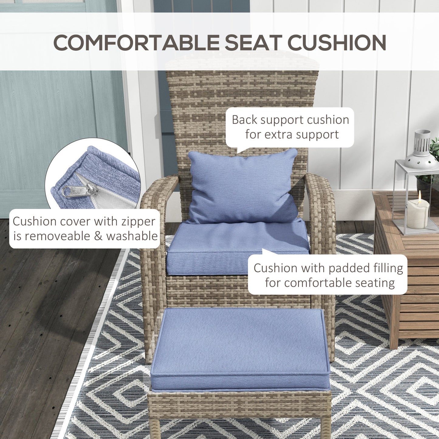 Outsunny Patio Wicker Adirondack Chair with Ottoman
