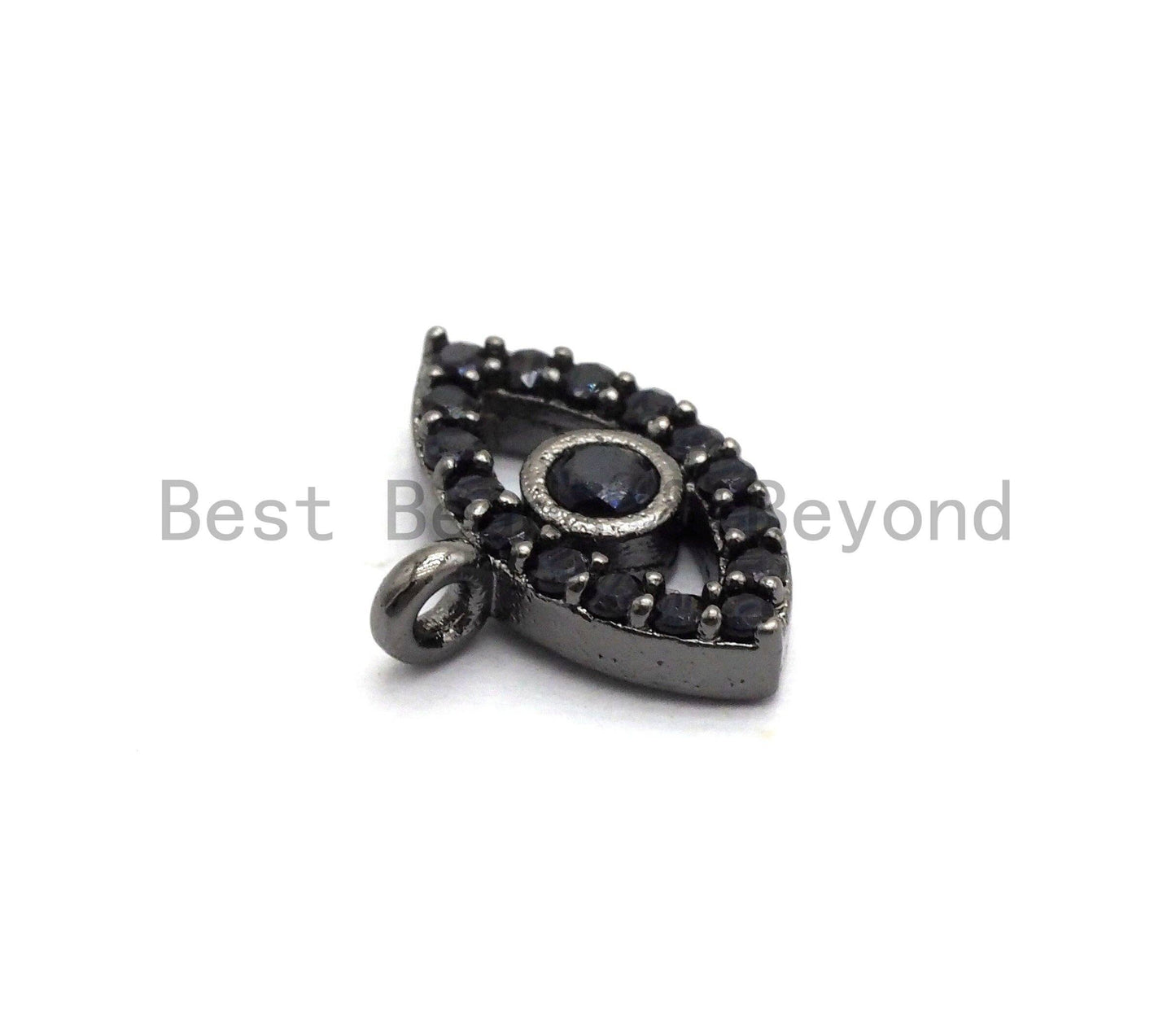 Micro Pave Black CZ Pave On Black Evil Eye Charm Beads, Cubic Zirconia Paved Evil Eye Charm, 8x11mm, sku#B102