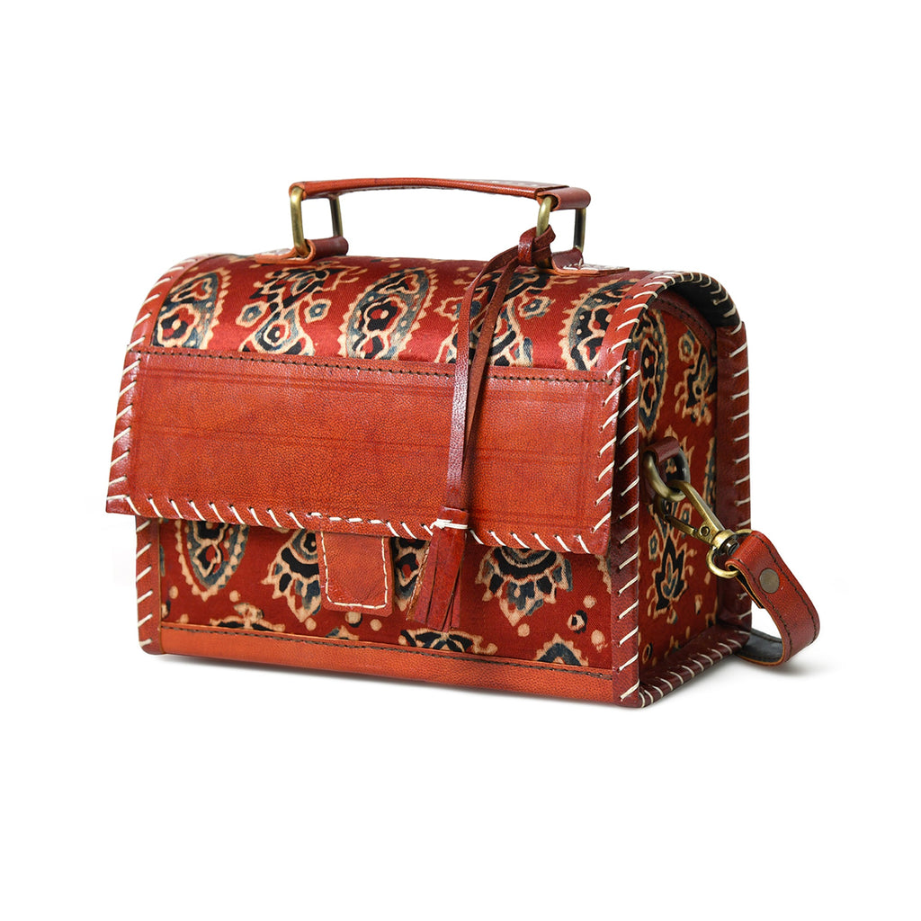 Maroon Mystique Ajrakh Satchel Purse