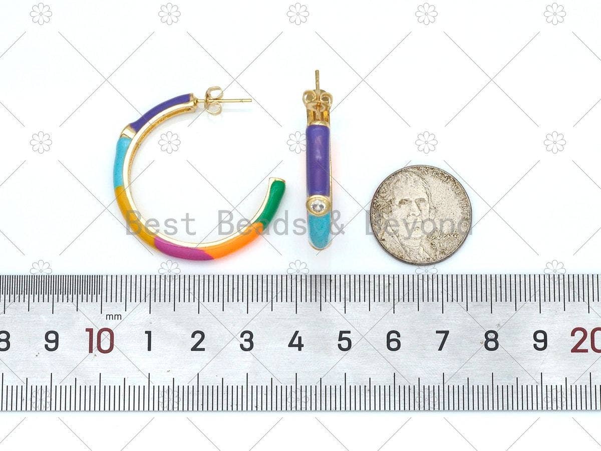 Colorful Enamel Round Ring Earrings, Sku#J325