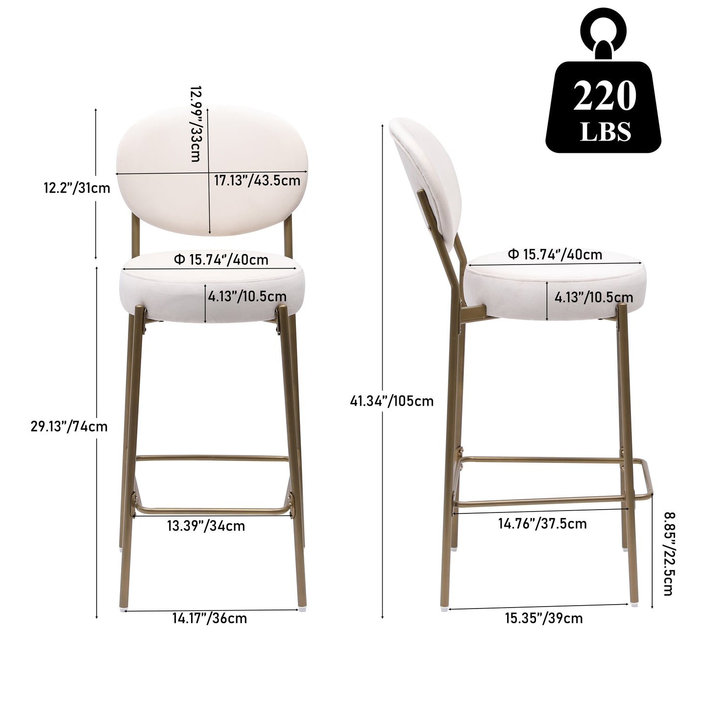 29'' Upholstered Bar Stools Velvet Counter Stool Set of 2