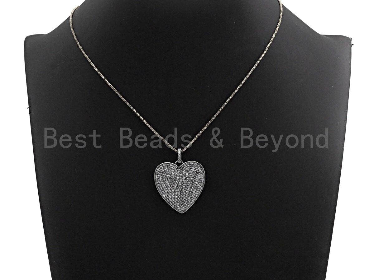 Rhidium CZ Micro Pave Heart Pendant, Heart Shaped Pave Pendant, Antique Silver Color Heart, 31x32mm, Sku#X119
