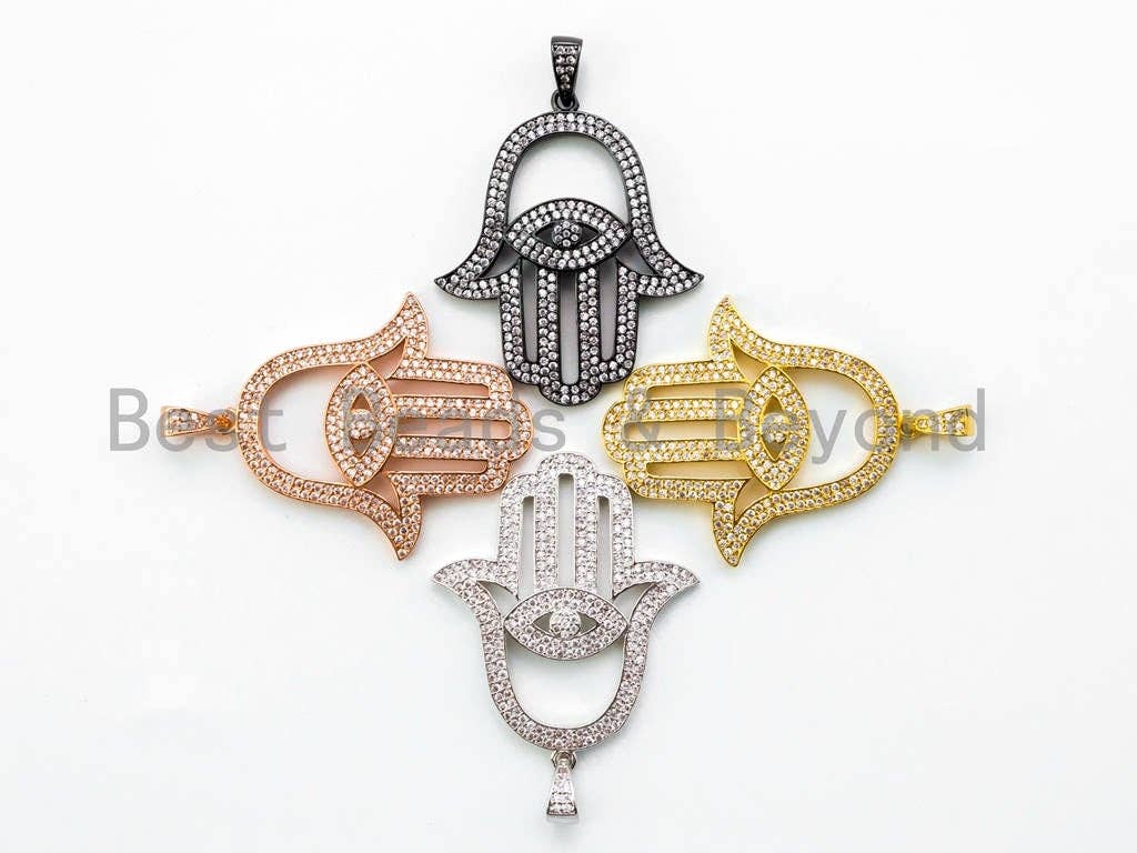 CZ Micro Pave Hamsa Hand with Evil Eye Pendant, F221