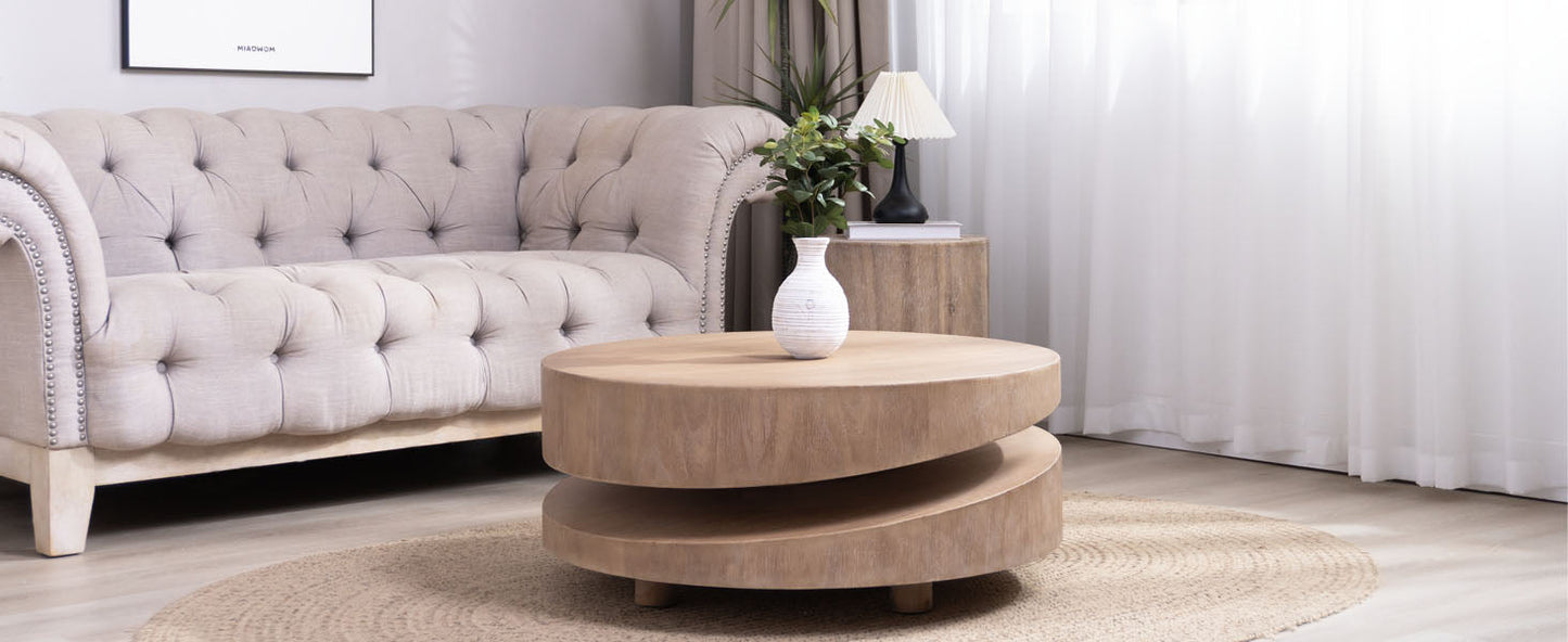 Modern Round Wood Coffee Table – 31.3"