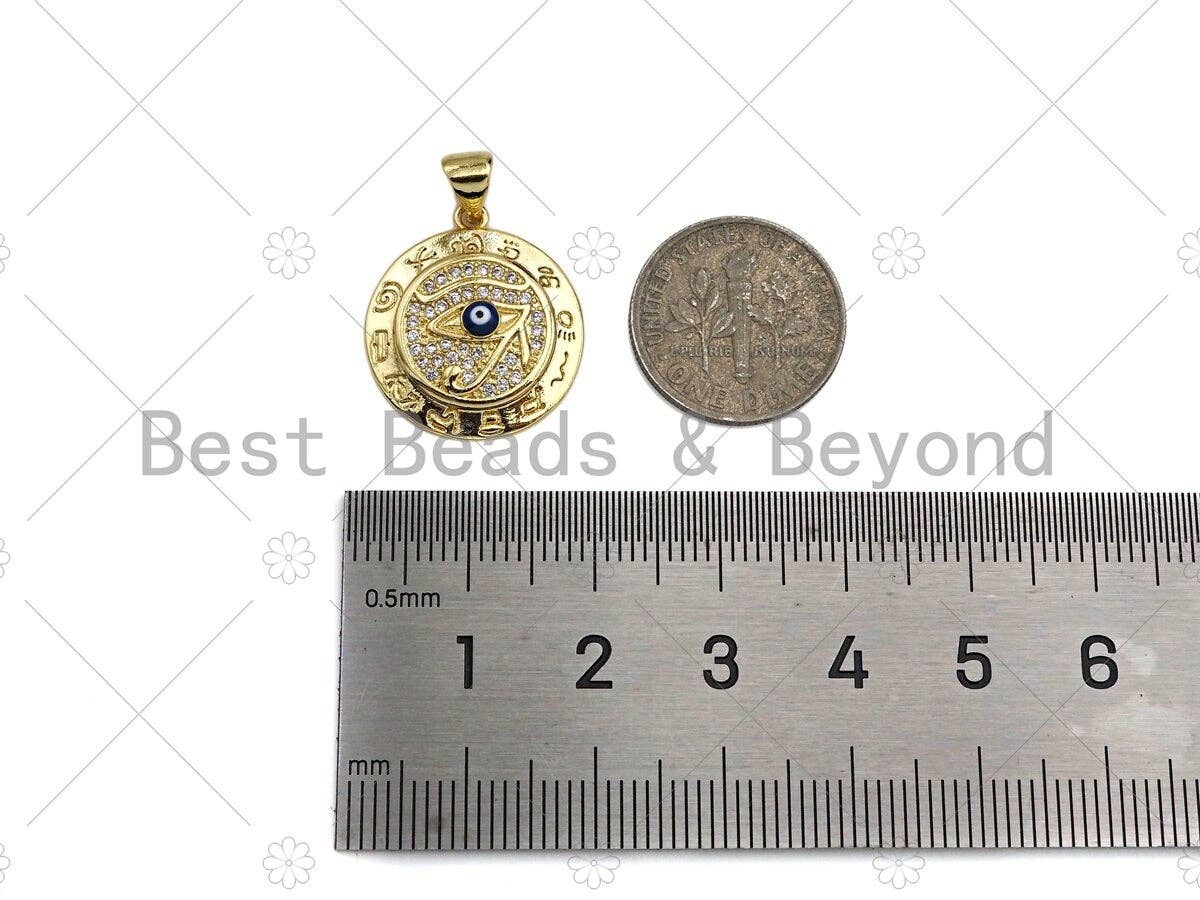 18k Dainty Gold Enamel Evil Eye On Round Coin Shape Charms, Dainty Charms, Gold Pendant, Necklace Charms, 18x20mm, Sku#LK169
