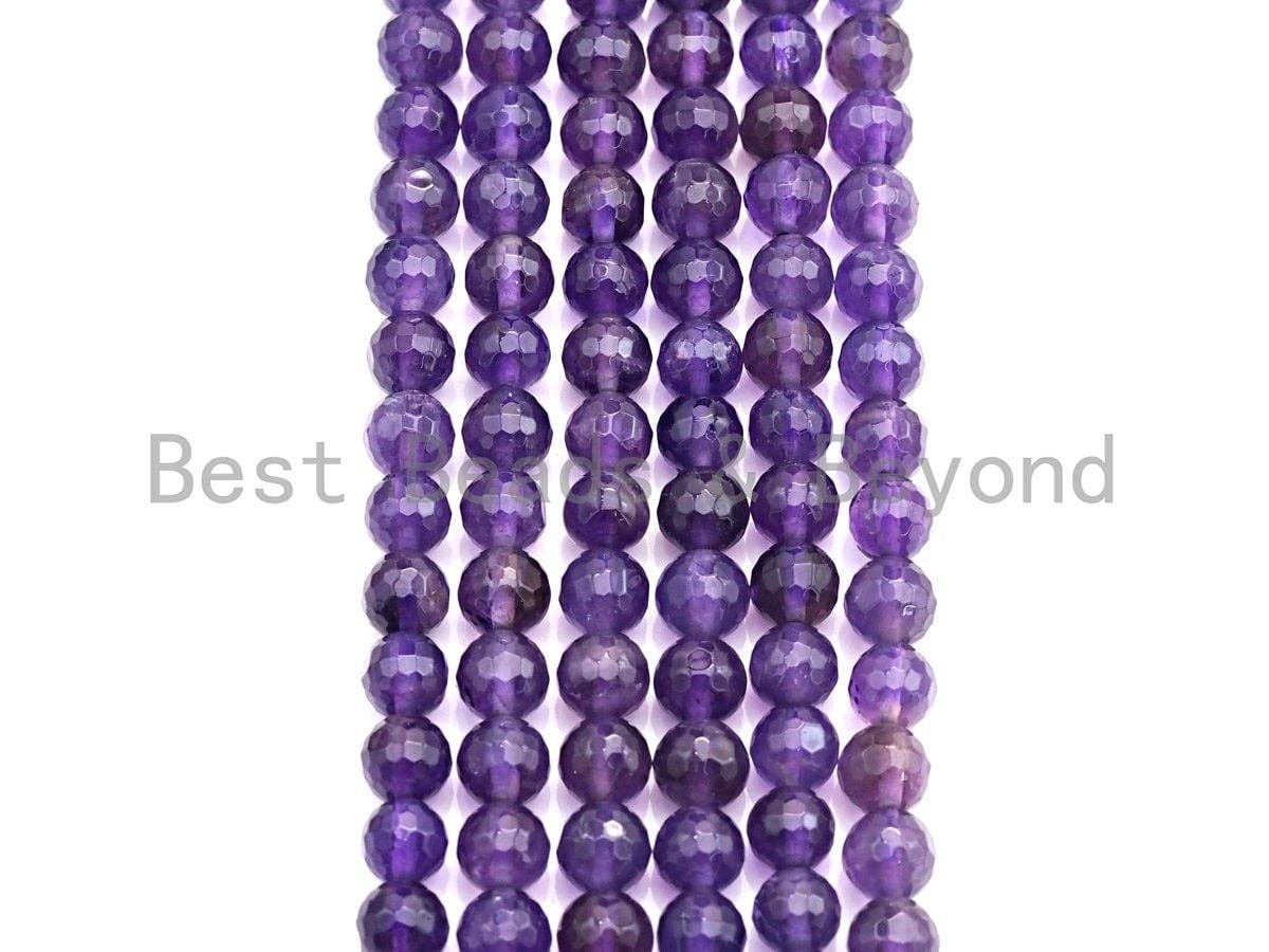 High Quality Natural Amethyst Round Faceted Beads, 4mm/6mm/8mm/10mm/12mm Amethyst Beads, 15.5" Full Strand, sku#U726