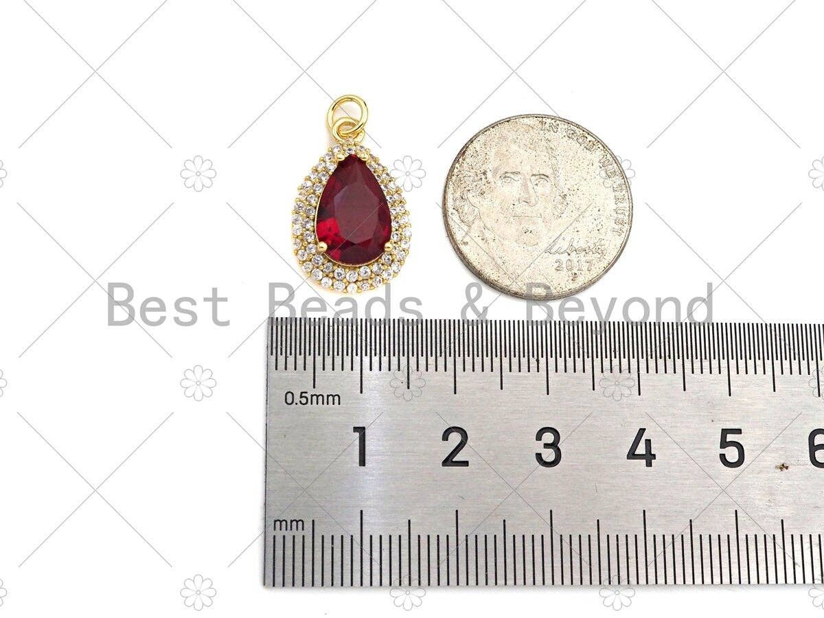 Gold Filled Big Colorful CZ Micro Pave Teardrop Shape Pendant, 18K Gold Filled Teardrop Charm, Necklace Bracelet Pendant,13x21mm,Sku#LK366