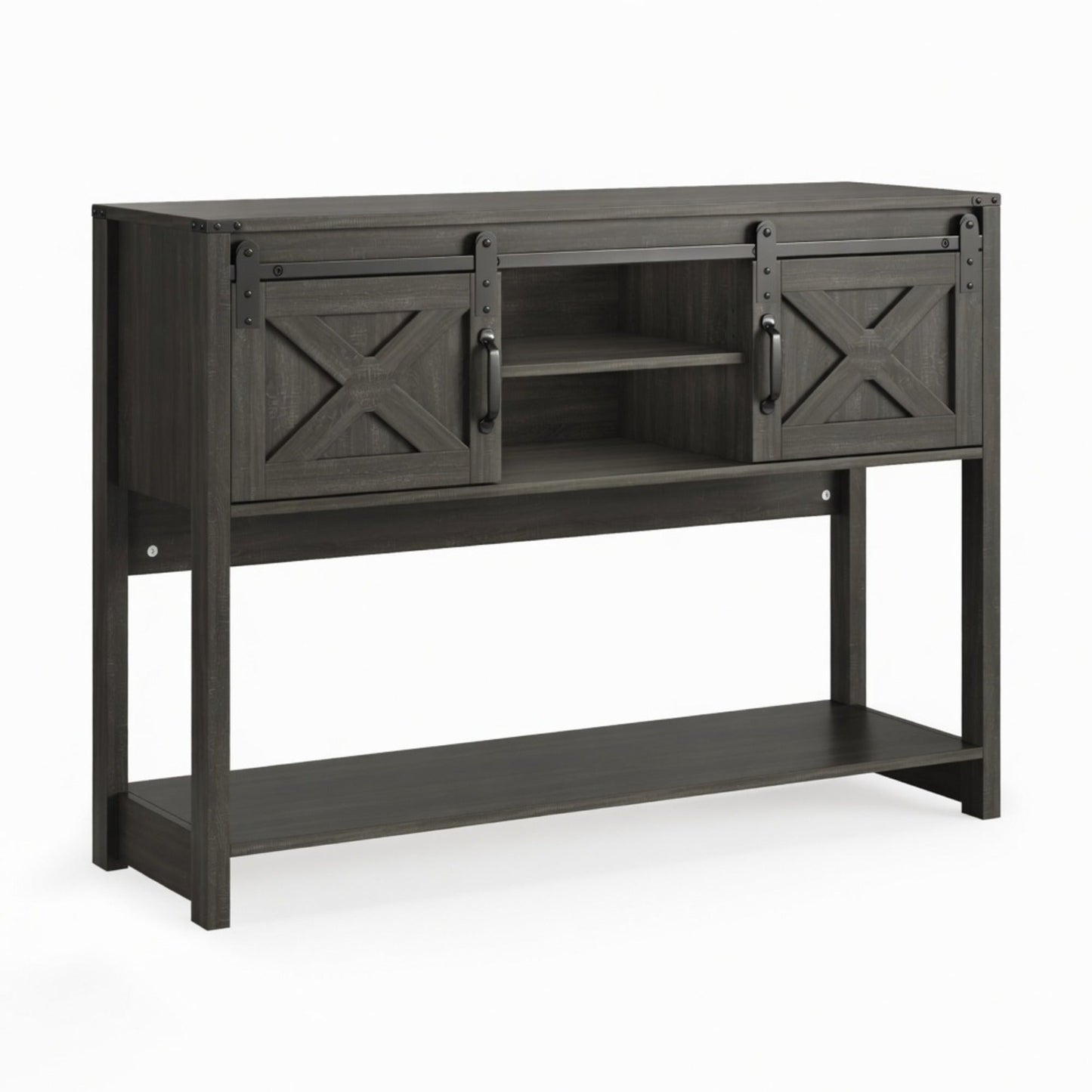 46" Modern Farmhouse Entryway Table with Storage & Sliding Barn Door, Dark