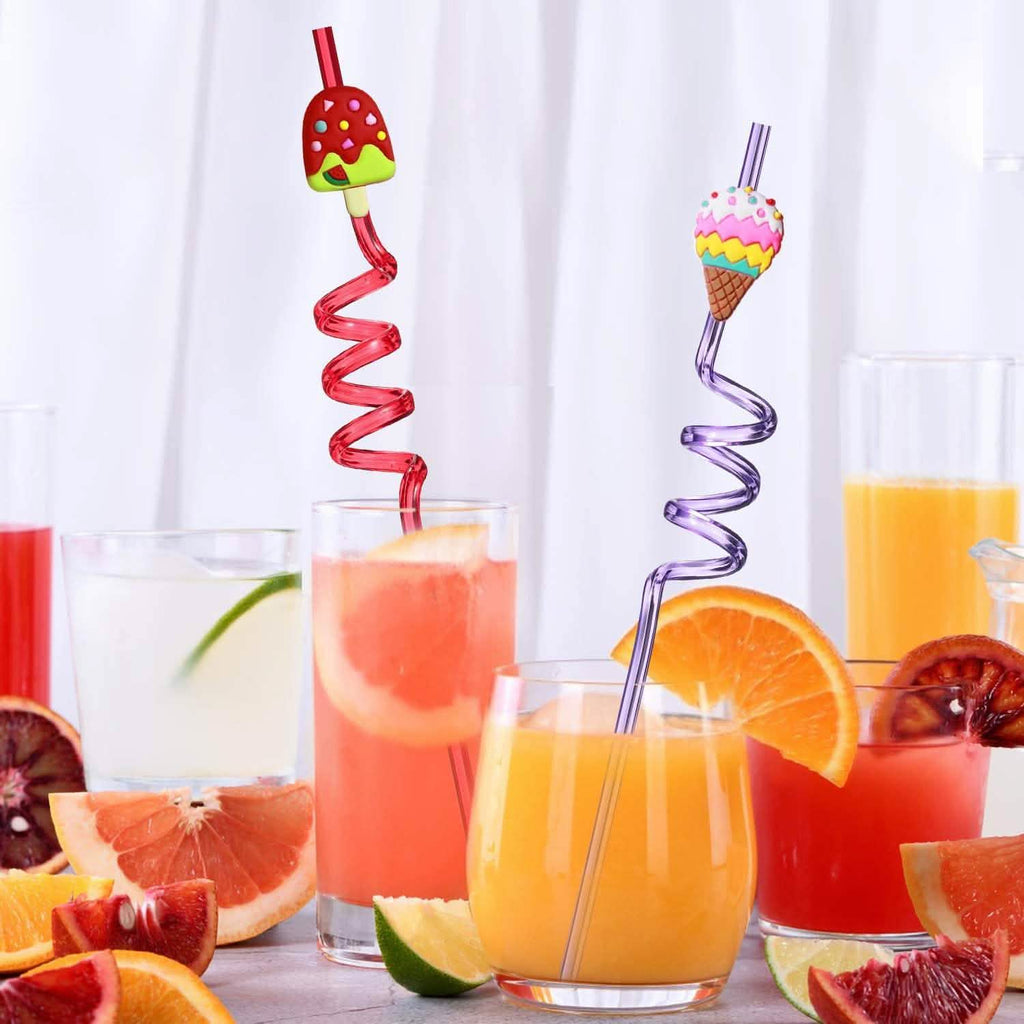 Lot de 24 pailles réutilisables pour crème glacée pour fêtes d'anniversaire