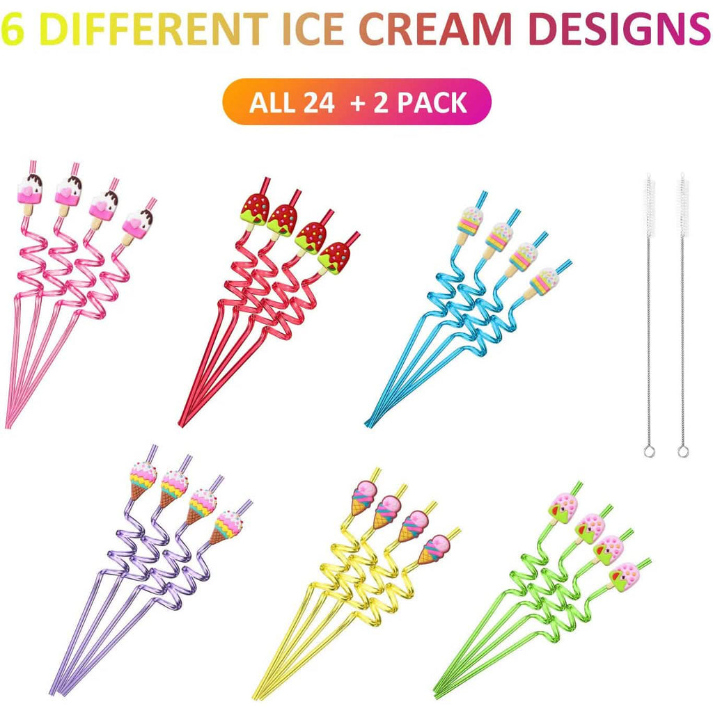 Lot de 24 pailles réutilisables pour crème glacée pour fêtes d'anniversaire