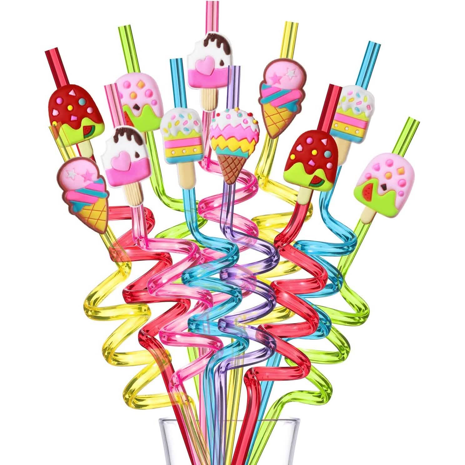 Lot de 24 pailles réutilisables pour crème glacée pour fêtes d'anniversaire