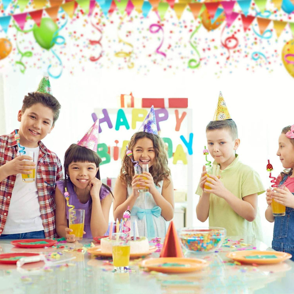 Lot de 24 pailles réutilisables pour crème glacée pour fêtes d'anniversaire