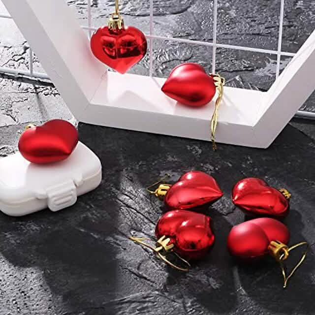 Lot de 24 boules colorées en forme de cœur pour guirlande de sapin de Noël