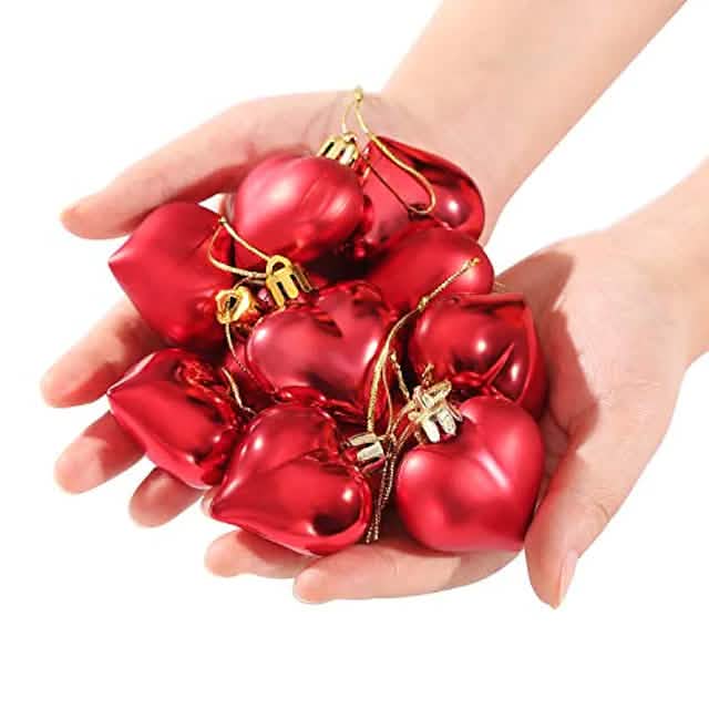 Lot de 24 boules colorées en forme de cœur pour guirlande de sapin de Noël