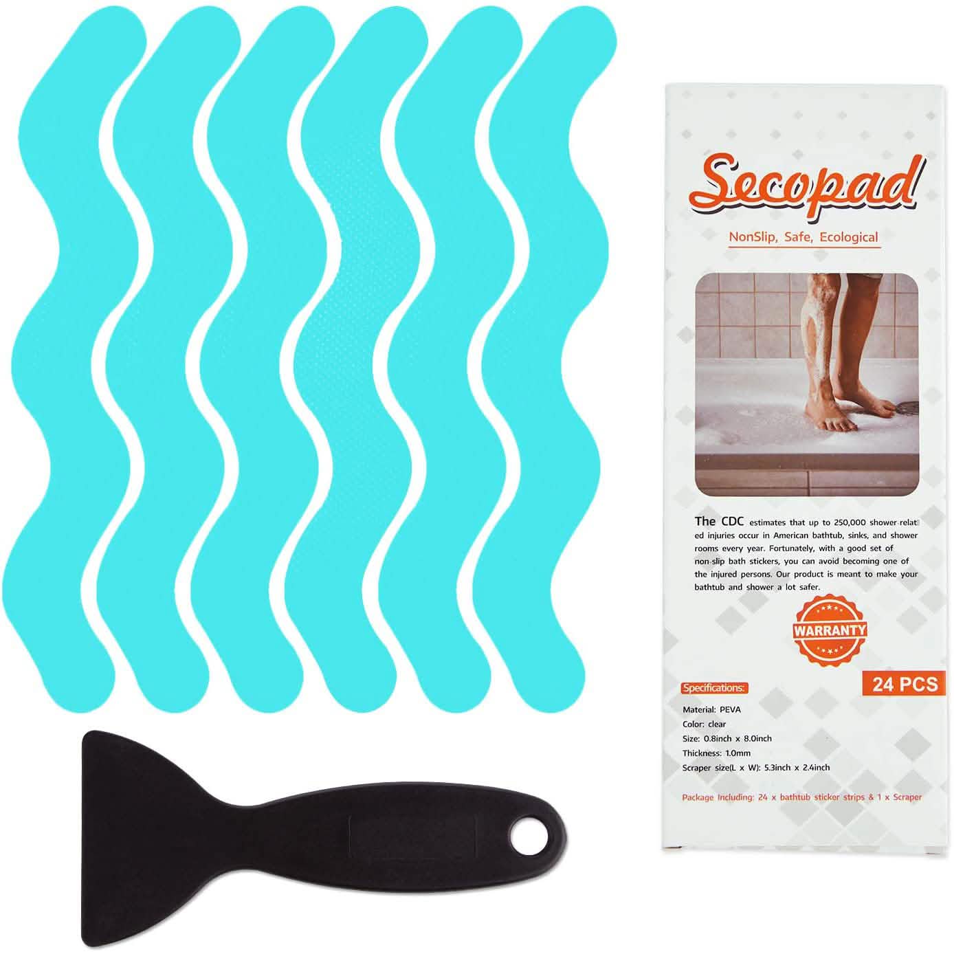 Lot de 24 : Bandes adhésives antidérapantes pour baignoire et douche