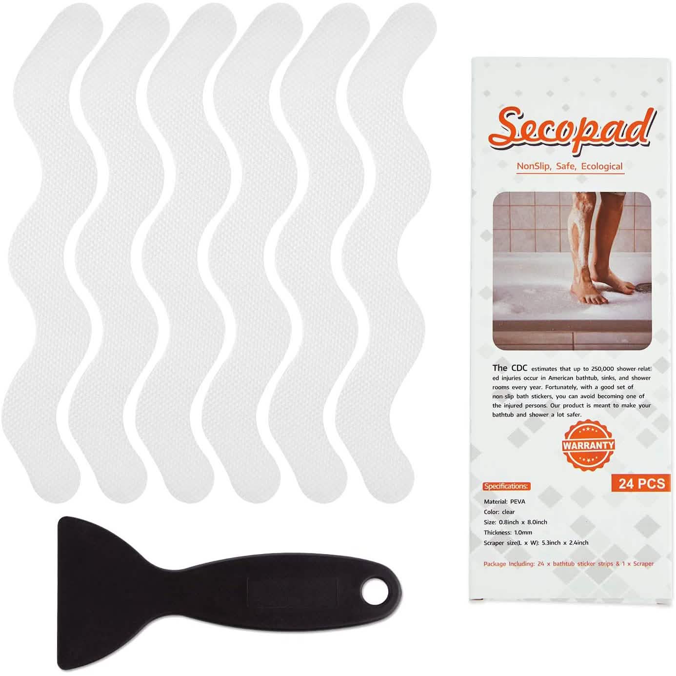 Lot de 24 : Bandes adhésives antidérapantes pour baignoire et douche