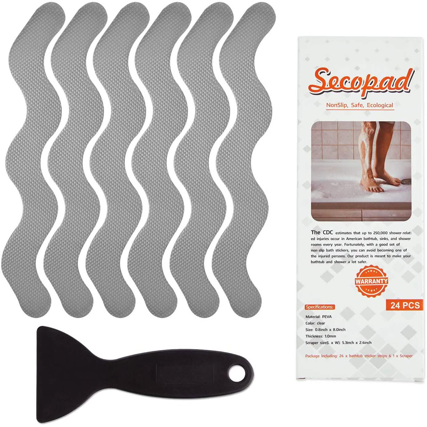 Lot de 24 : Bandes adhésives antidérapantes pour baignoire et douche