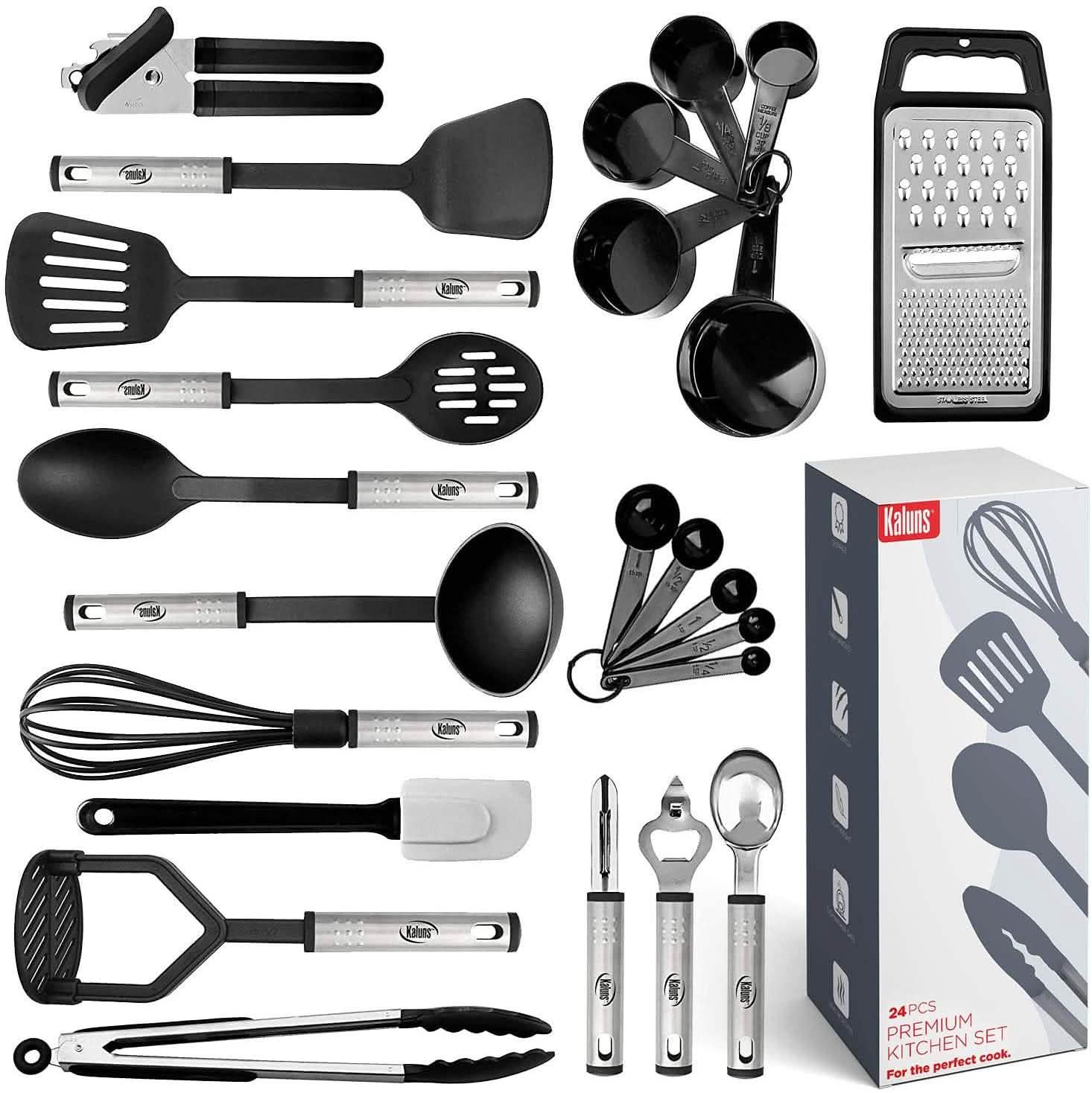 24-Piece Set: Nylon and Stainless Steel Utensil Set
