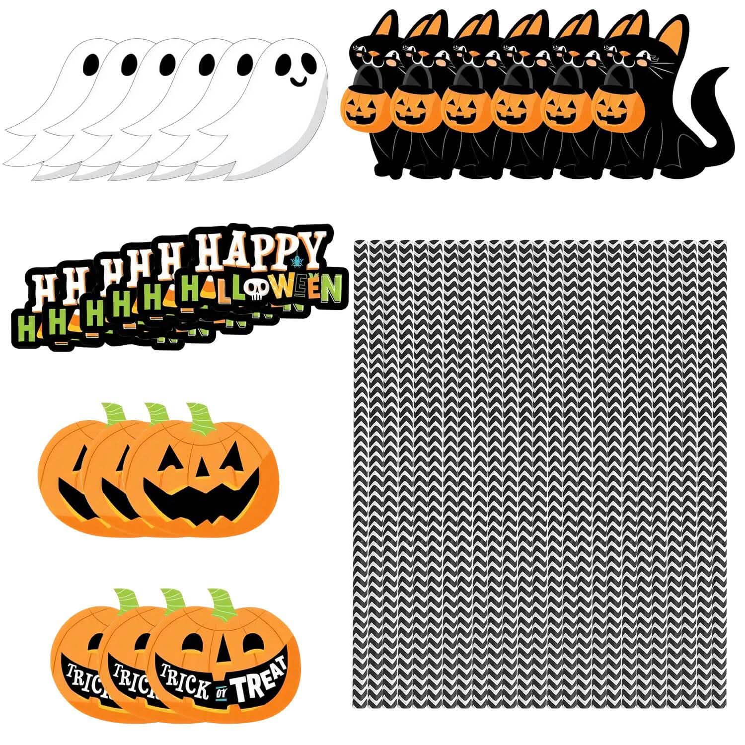 Lot de 24 pailles en papier rayées décoratives pour fête d'Halloween