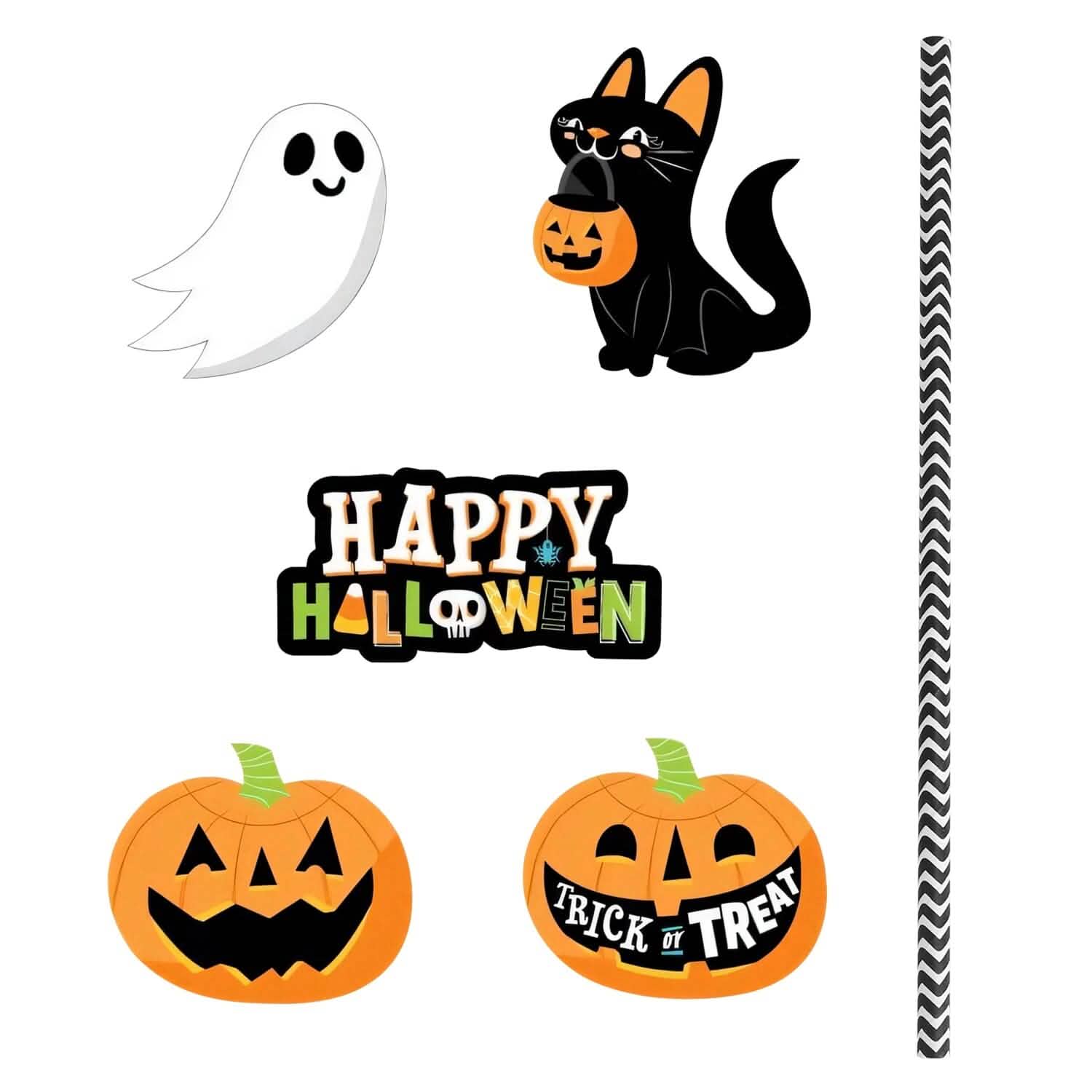 Lot de 24 pailles en papier rayées décoratives pour fête d'Halloween