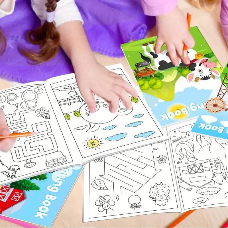 24 pièces : mini-livres de coloriage avec 24 crayons empilables, thème de la ferme