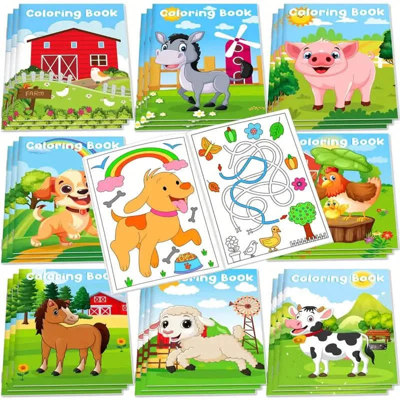 24 pièces : mini-livres de coloriage avec 24 crayons empilables, thème de la ferme