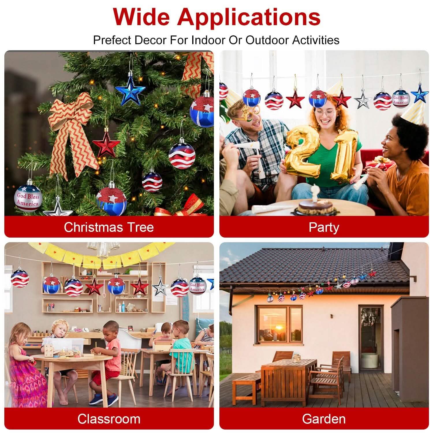 24-Pieces Set: Hanging Ornaments Ball Star Patriotic