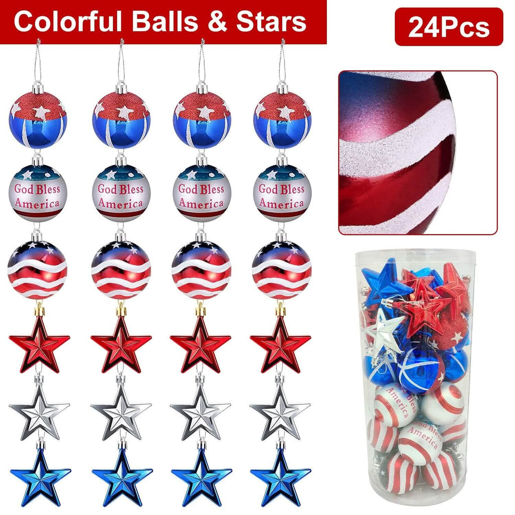 24-Pieces Set: Hanging Ornaments Ball Star Patriotic