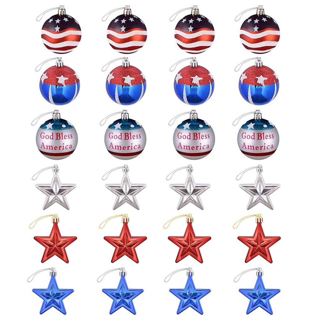 24-Pieces Set: Hanging Ornaments Ball Star Patriotic