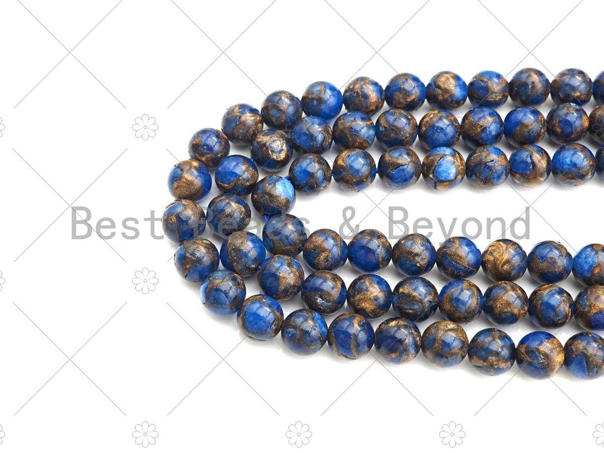 Gold Clinquant Beads, 4mm/6mm/ 8mm/10mm/12mm, Cloisonne Royal Blue Color, 15.5" Full Strand, Wholesale Gemstone,Sku#U954