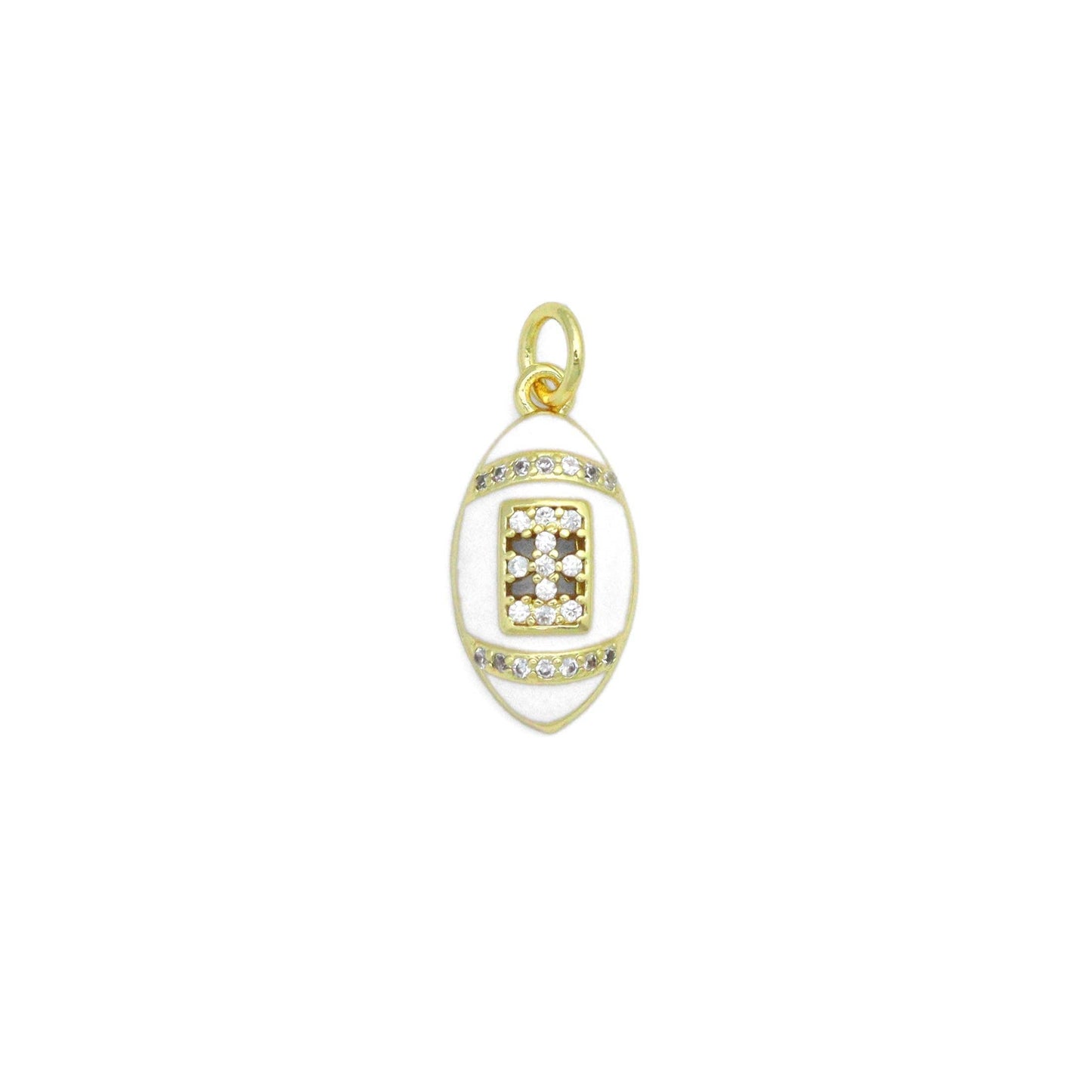 CZ White Enamel Baseball Charm Pendant, Sku#LK1162
