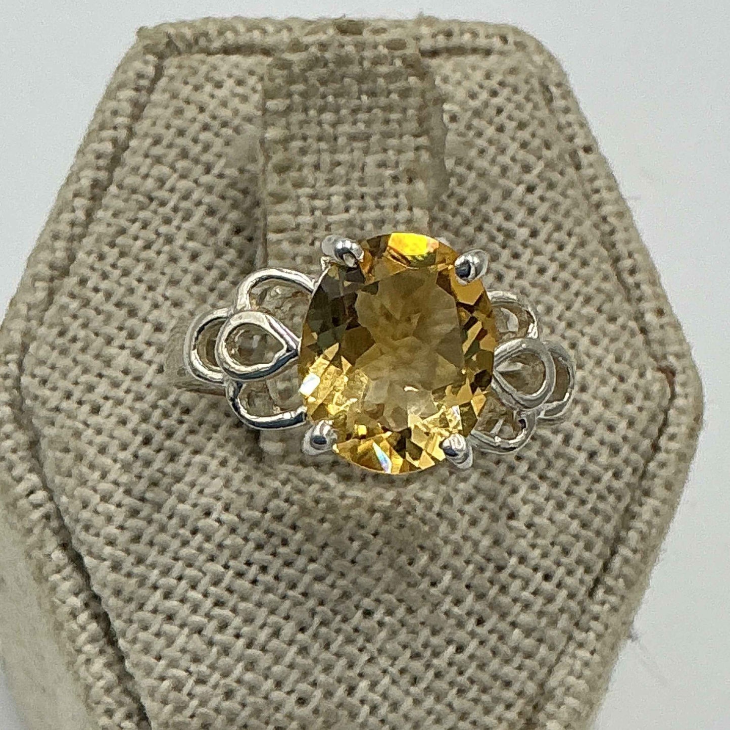 Sterling Silver Oval Citrine Floral Filigree Ring – Size 8 – Abundance, Joy & Confidence