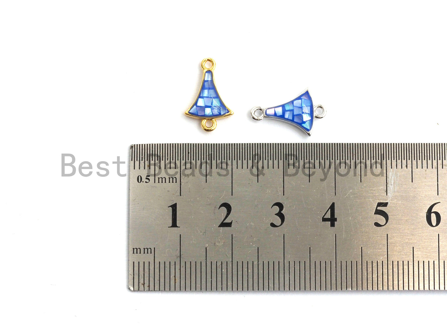 100% Natural Shell Fan Shaped Blue Connector with Gold/Silver Plated Edging, Natural Blue Shell Beads, 10x15mm,SKU#Z261