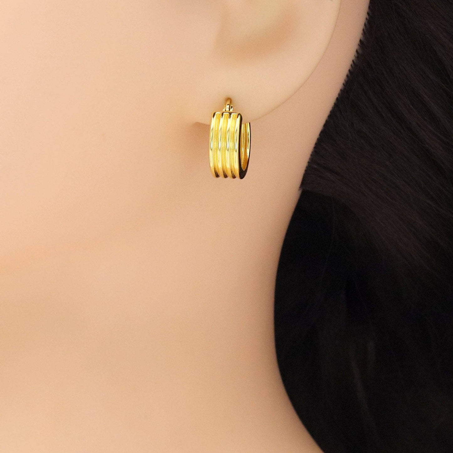Plain Multi Lines Gold Silver Hoop Earrings, Sku#A194