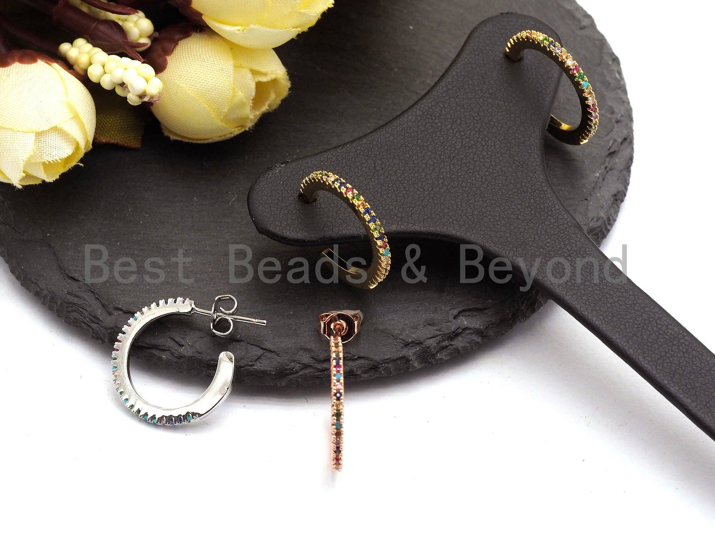 Rainbow CZ Higgie Hoop Earrings, Sku#J47