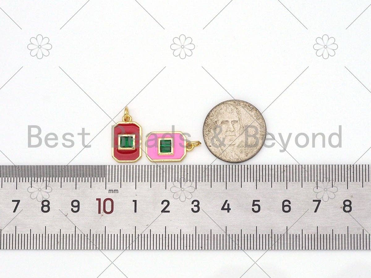 Big Green CZ on Colorful Enamel Rectangle Shape Pendant,18K Gold Filled CZ Micro Pave Pendant,Enamel Jewelry,10x16mm,Sku#LK405